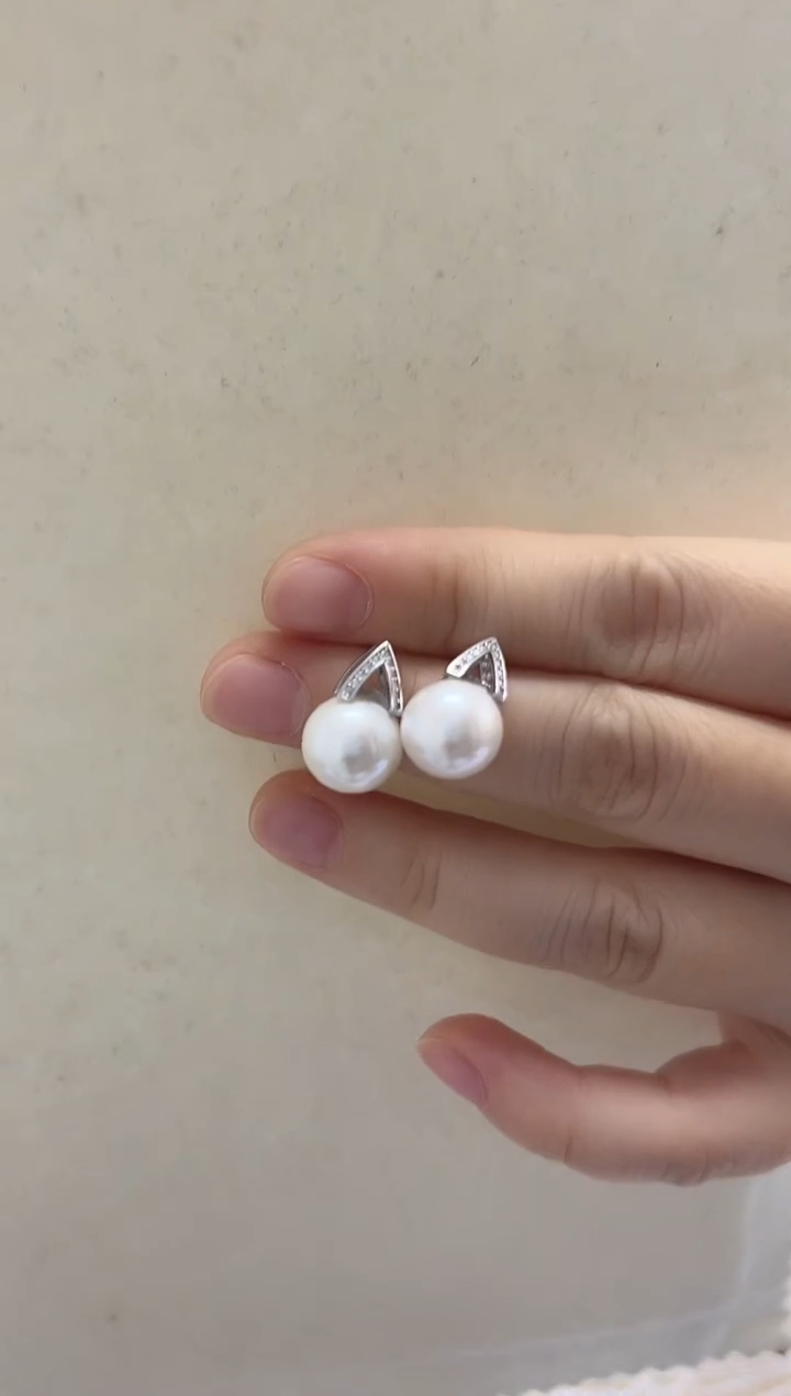 银S925镶嵌耳饰淡水珍珠我****呀11-12耳钉vv
