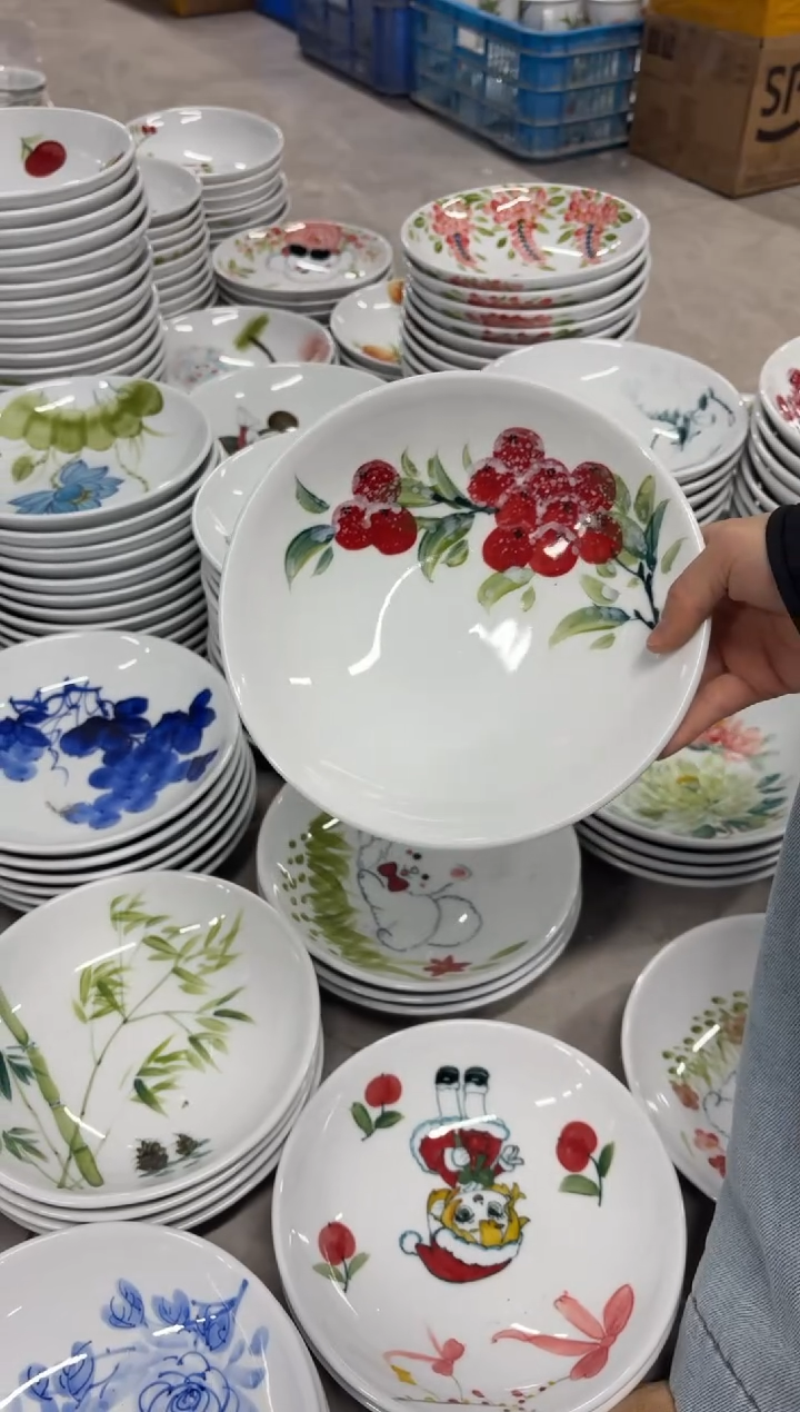 景德镇高温陶瓷食品级手绘釉中彩-圆深盘