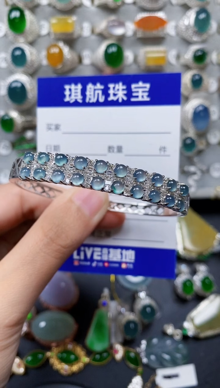 【闪购商品】翡翠手镯银S925镶嵌0649