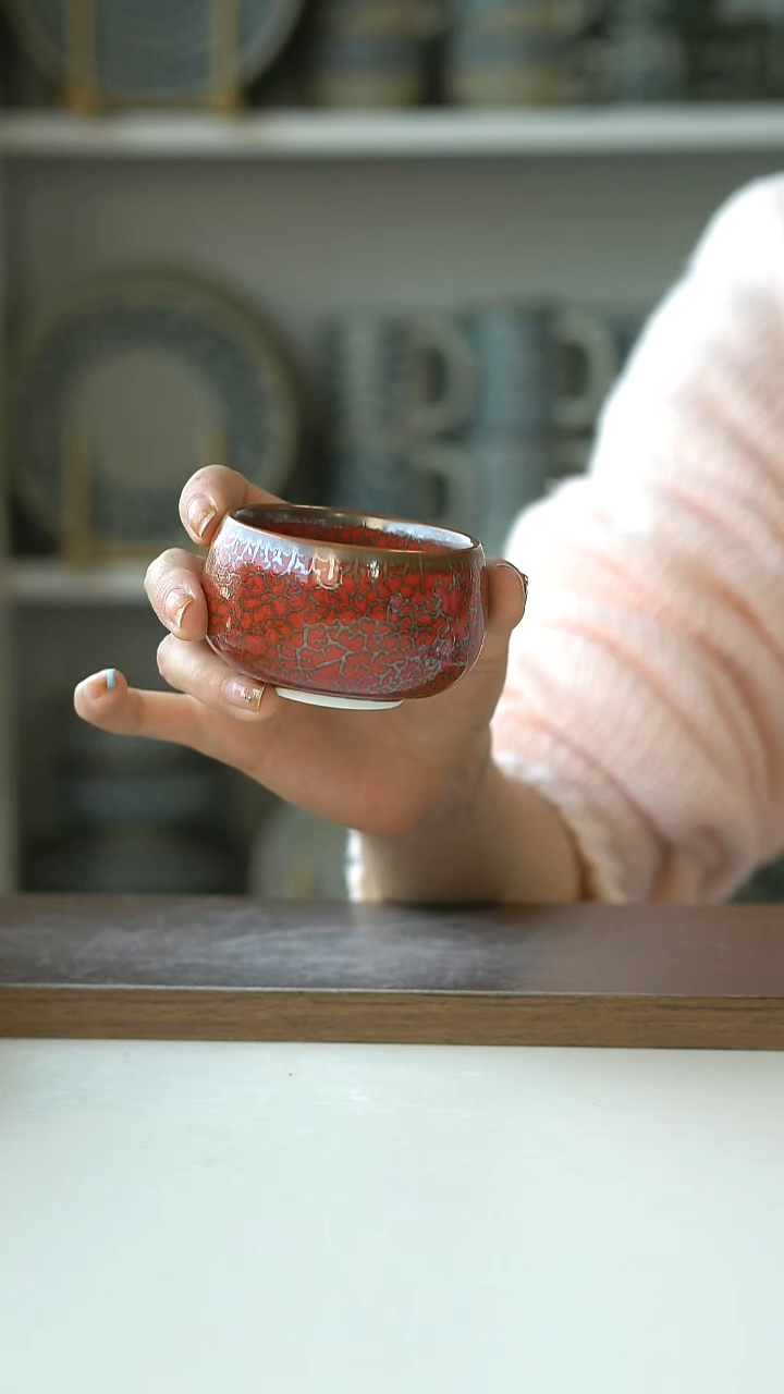 陶胭脂冰裂纹小茶杯100ml@7-7@