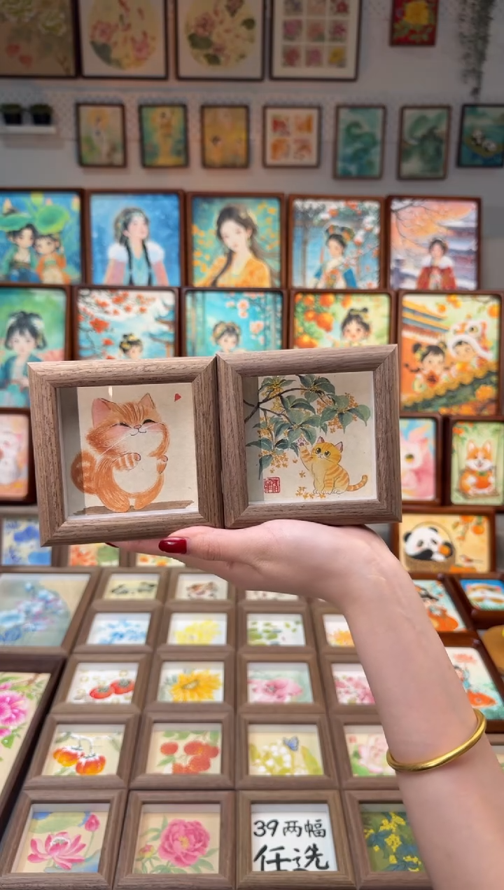 国画爱心猫咪 桂花猫咪 一组11