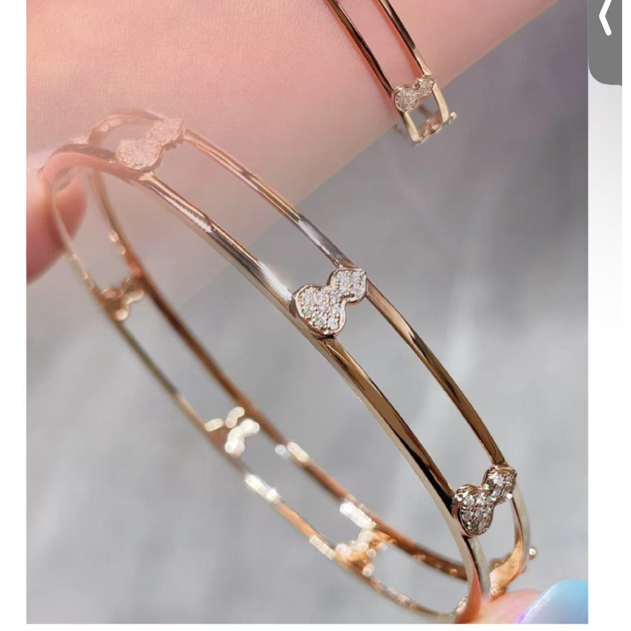99新 Qeelin 小花佳珊P205335930 玫瑰金 满钻葫芦 手镯 