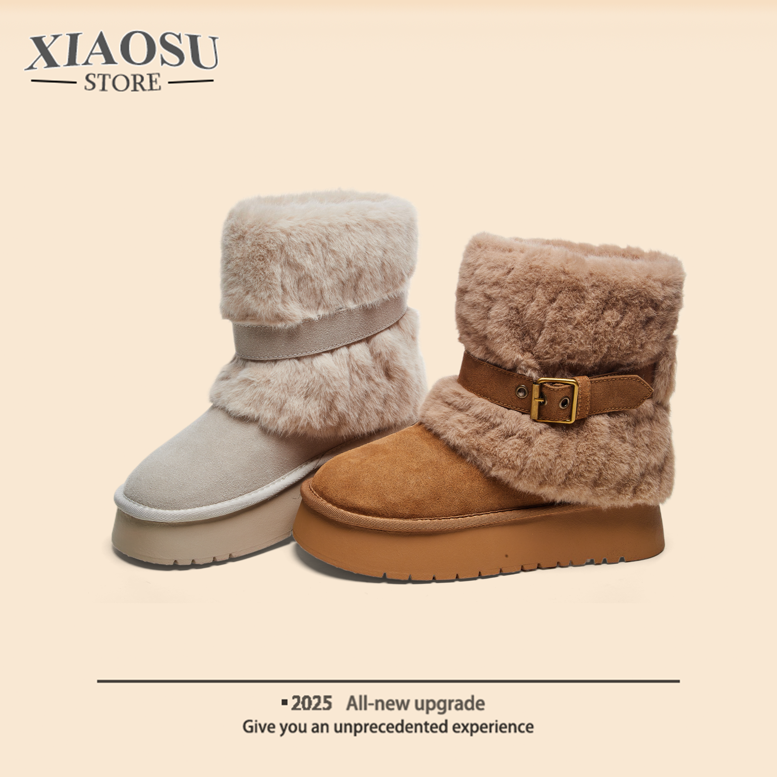 冬季新款真皮厚底保暖雪地靴韩版百搭休闲女加厚棉鞋 X 检 0976