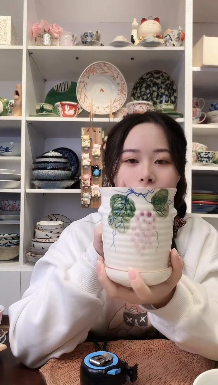 陶瓷【微瑕】手绘葡萄筷筒