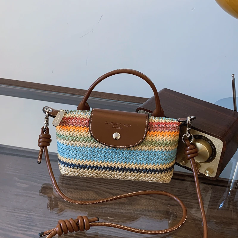 Scarlet Wong纯色清新甜美编织手拎包斜挎包街头潮流夏季草编潮流