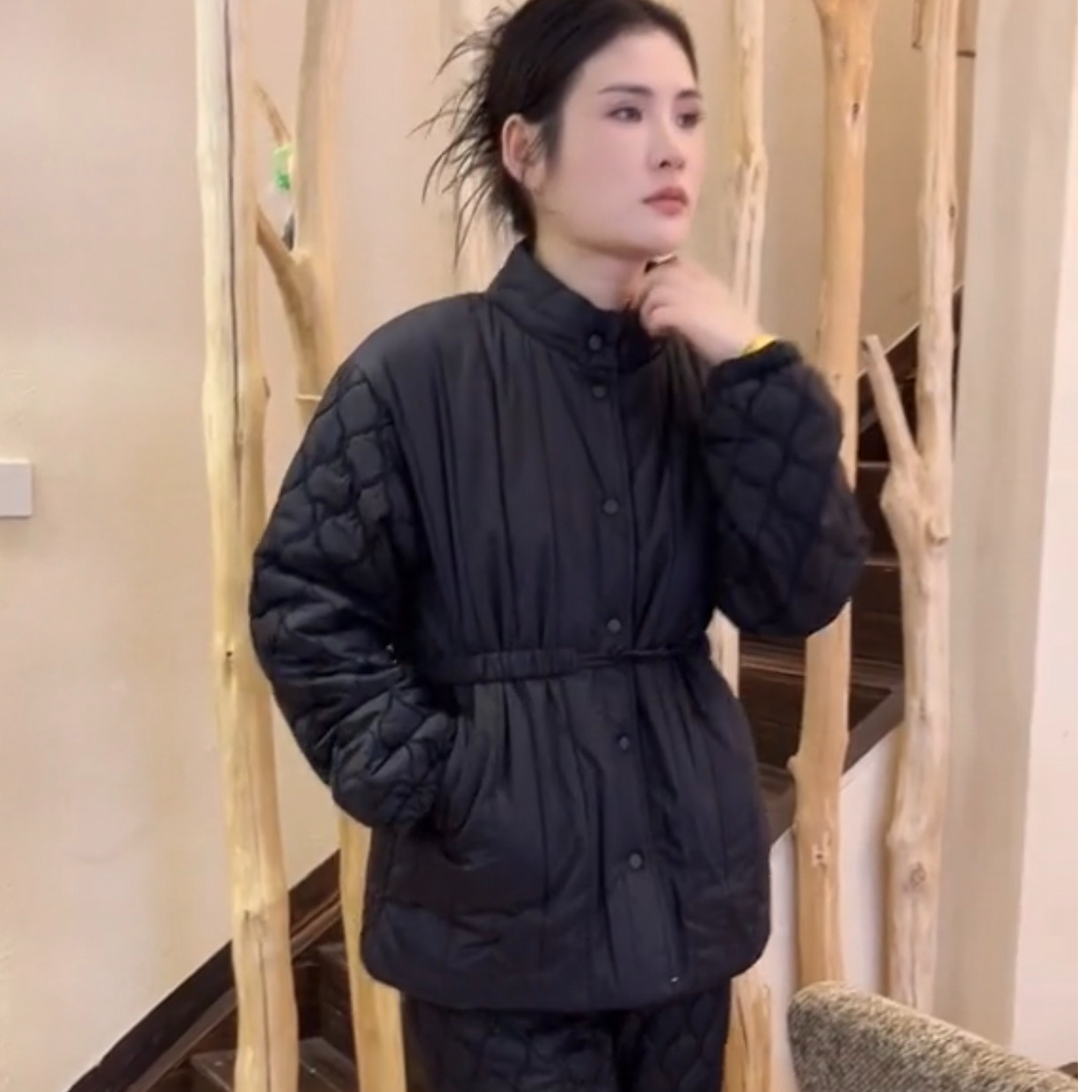  【视频同款】SL 立领腰绳款夹棉加绒外穿家居服套装25021
