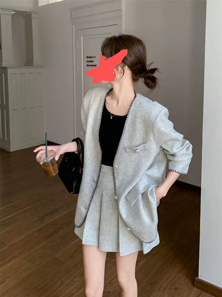 蔡小姐2025法芬图小香风百褶裙套装女春秋新款轻熟休闲减龄两件套