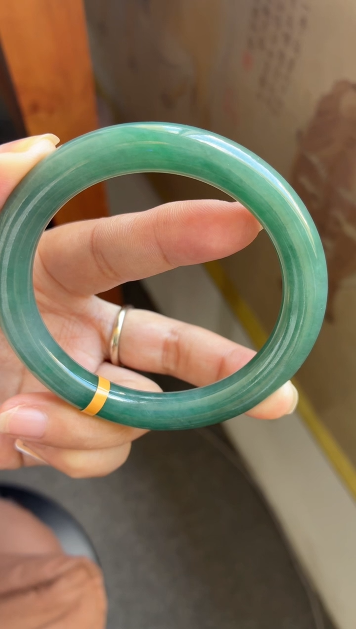未镶嵌手镯翡翠（强推）特色油青正阳翠海蓝绿圆条10号