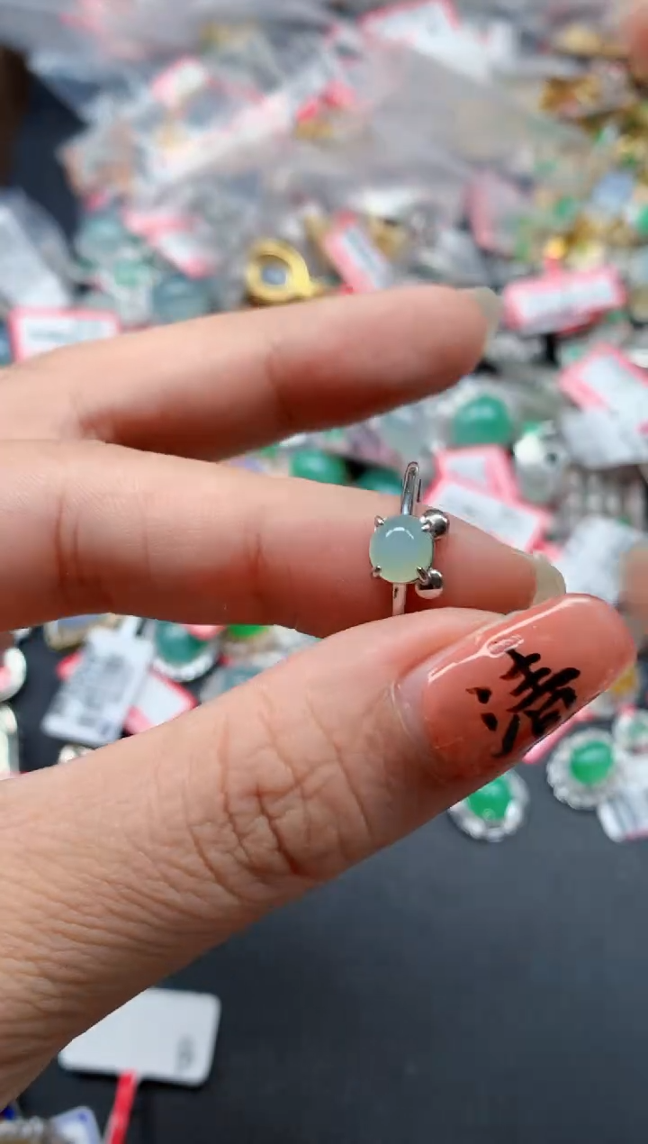 银S925镶嵌戒指翡翠天然A货缅甸翡翠