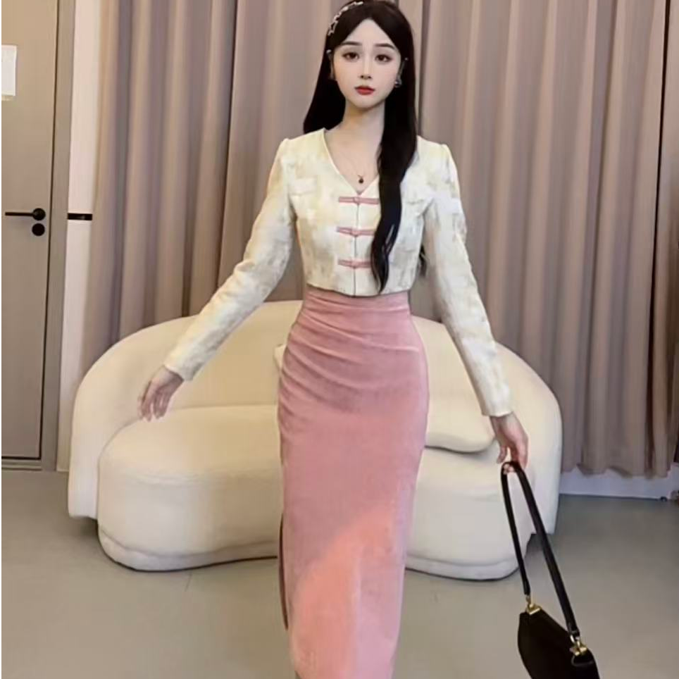 【蛋蛋】秋冬季新款气质收腰法式轻奢名媛两件套连衣裙YYMZQ53565