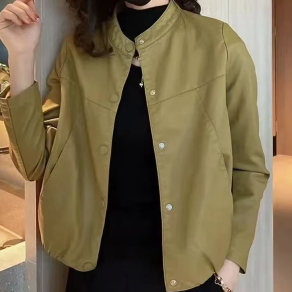 【集合店】立领女装常规款简约秋季极简风薄款宽松型皮衣纽扣