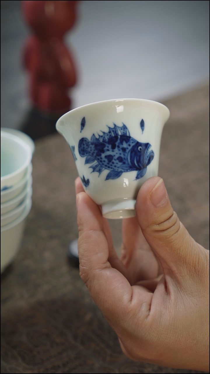 当代开播福利 青花鳜鱼主人杯 纯手工