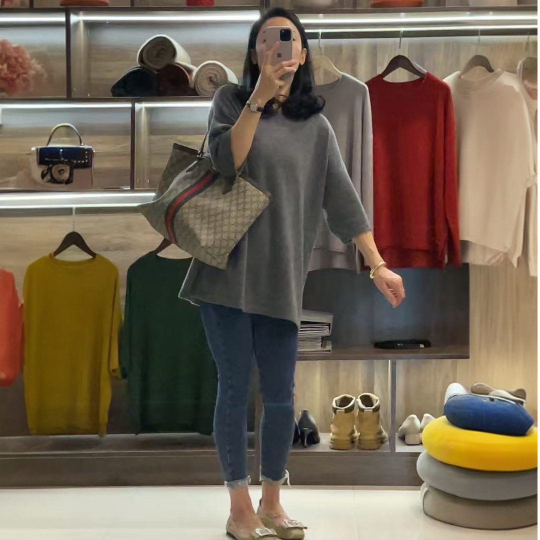 ANGZI 经典圆领山羊绒套头衫 宽松慵懒休闲百搭