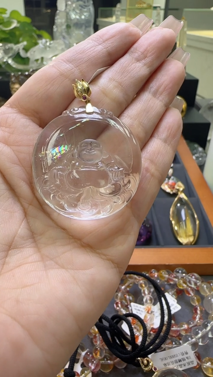 【闪购商品】水晶吊坠18K金镶嵌18k白水晶彩虹观音吊坠 JP36298