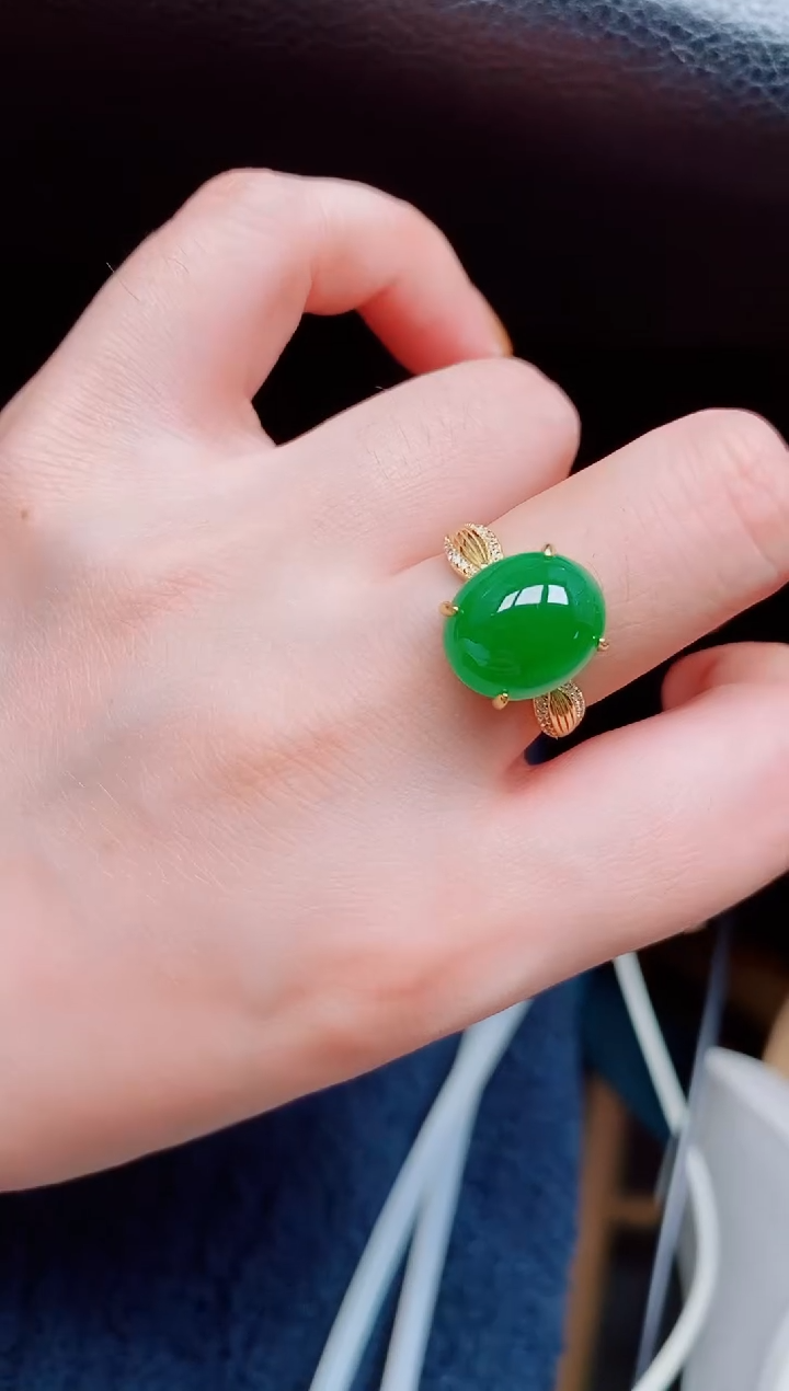 【闪购商品】翡翠戒指银S925镶嵌天然a货翡翠543