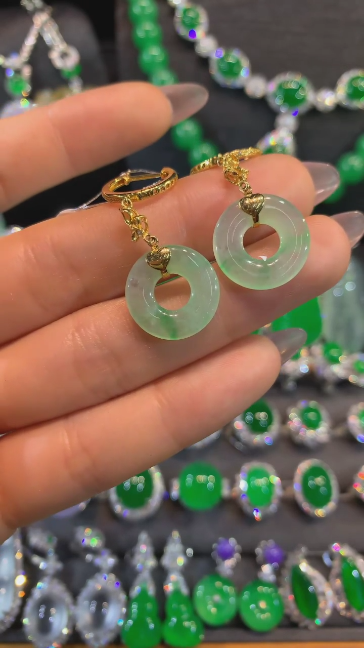 【闪购商品】翡翠耳饰18K金镶嵌耳饰