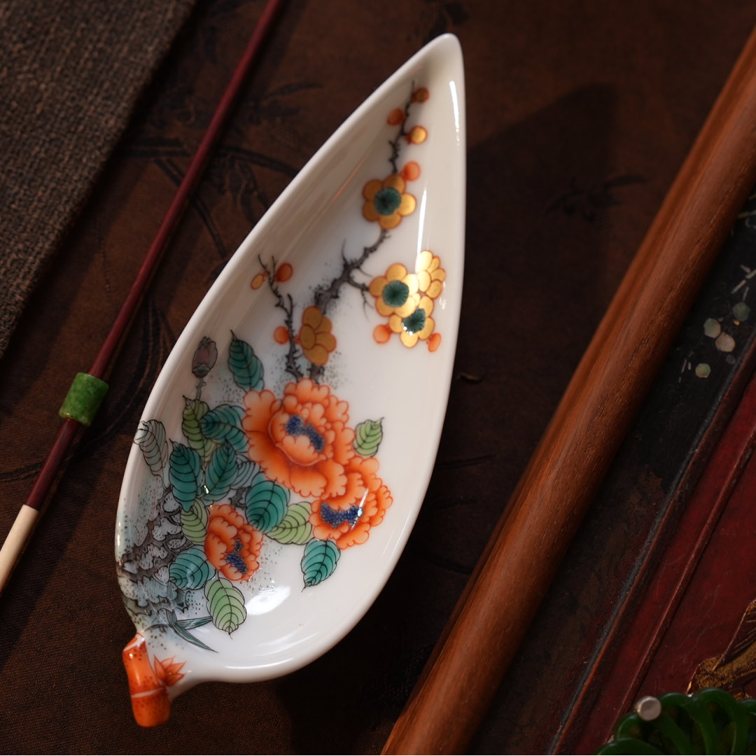 古阅和风茶则茶杯茶拨花卉瓷器茶具茶器茶叶釉上彩古彩摆件