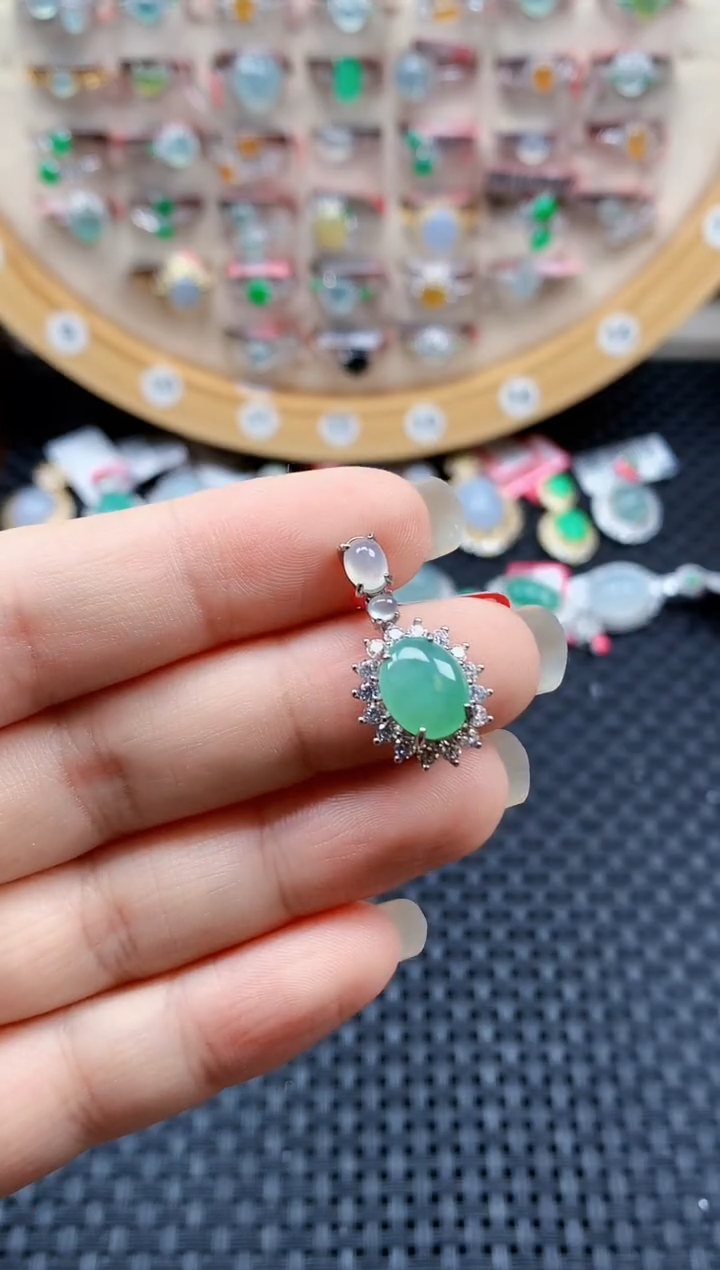 银S925镶嵌戒指翡翠天然A货缅甸翡翠