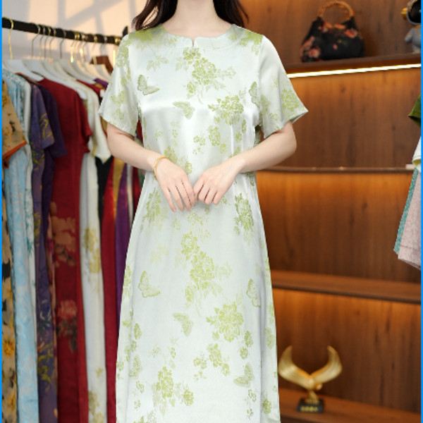 新款绿色蝶恋花短袖连衣裙1658