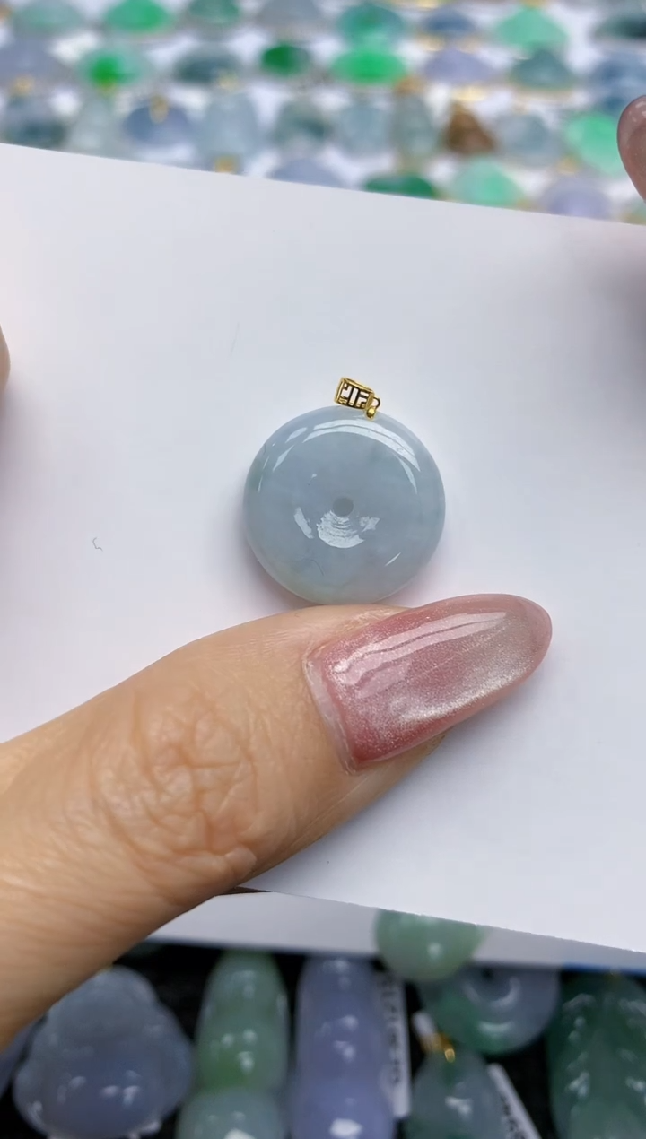 【闪购商品】翡翠挂件18K金镶嵌天然翡翠A货