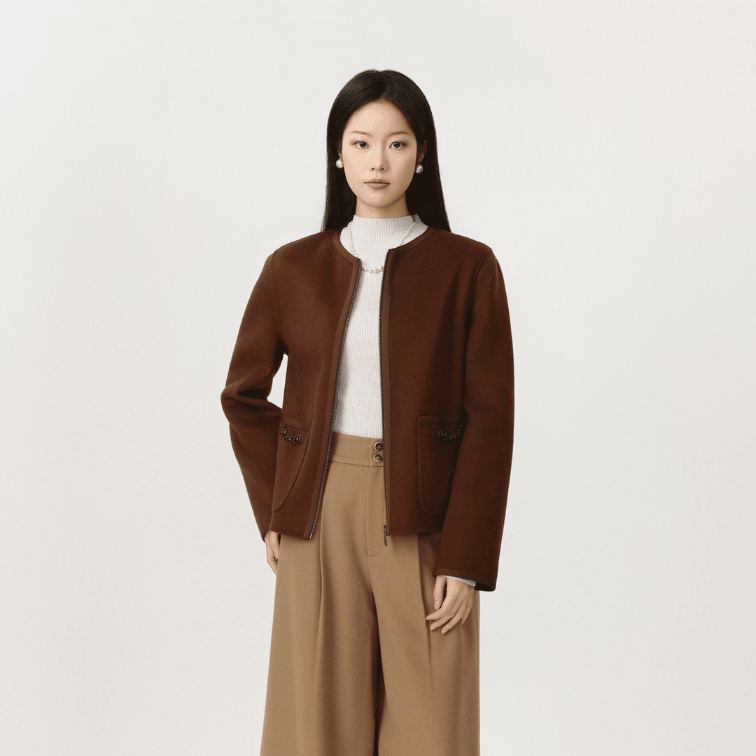 AMASS/阿玛施秋冬新款气质洋气轻奢时尚圆领毛呢外套上衣女540022