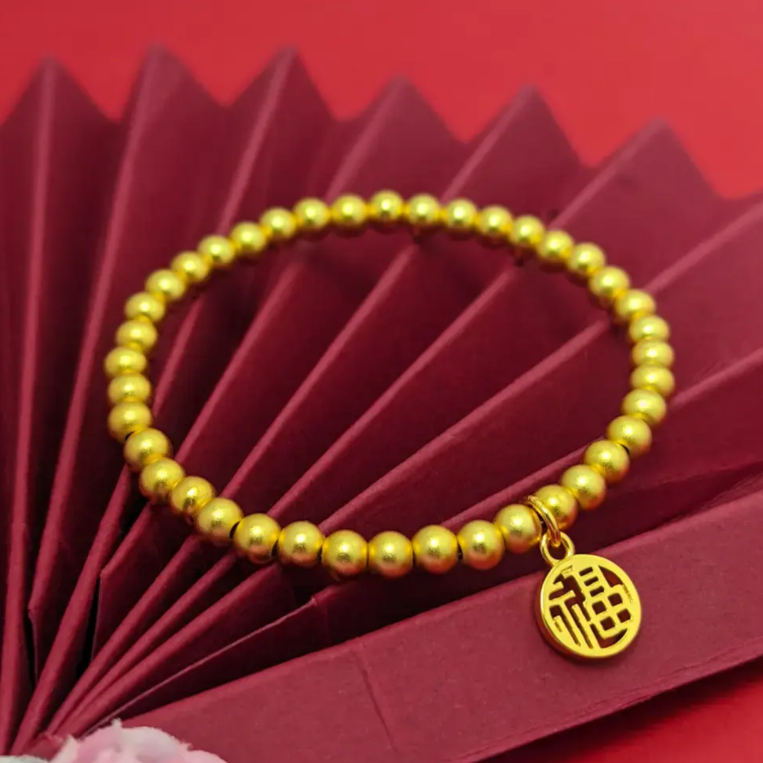 合金手链 真金包卡5mm金珠转运珠整串手链+吊坠可选不掉色不变色