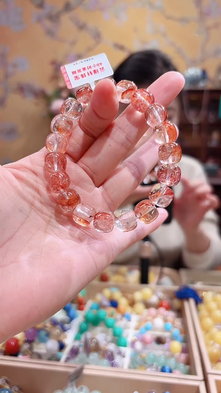 未镶嵌手链水晶天然红胶花水晶，设计款