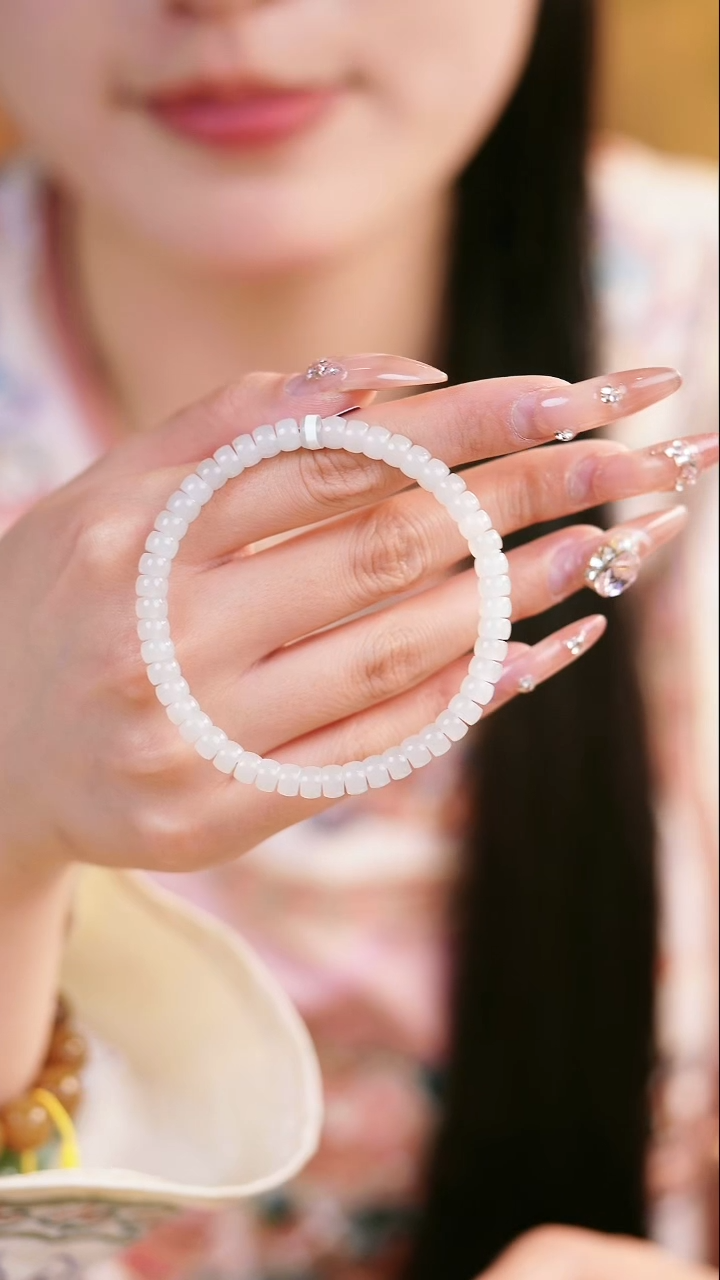 【闪购商品】和田玉手串未镶嵌Q843高冰老坑料白玉药片6mm