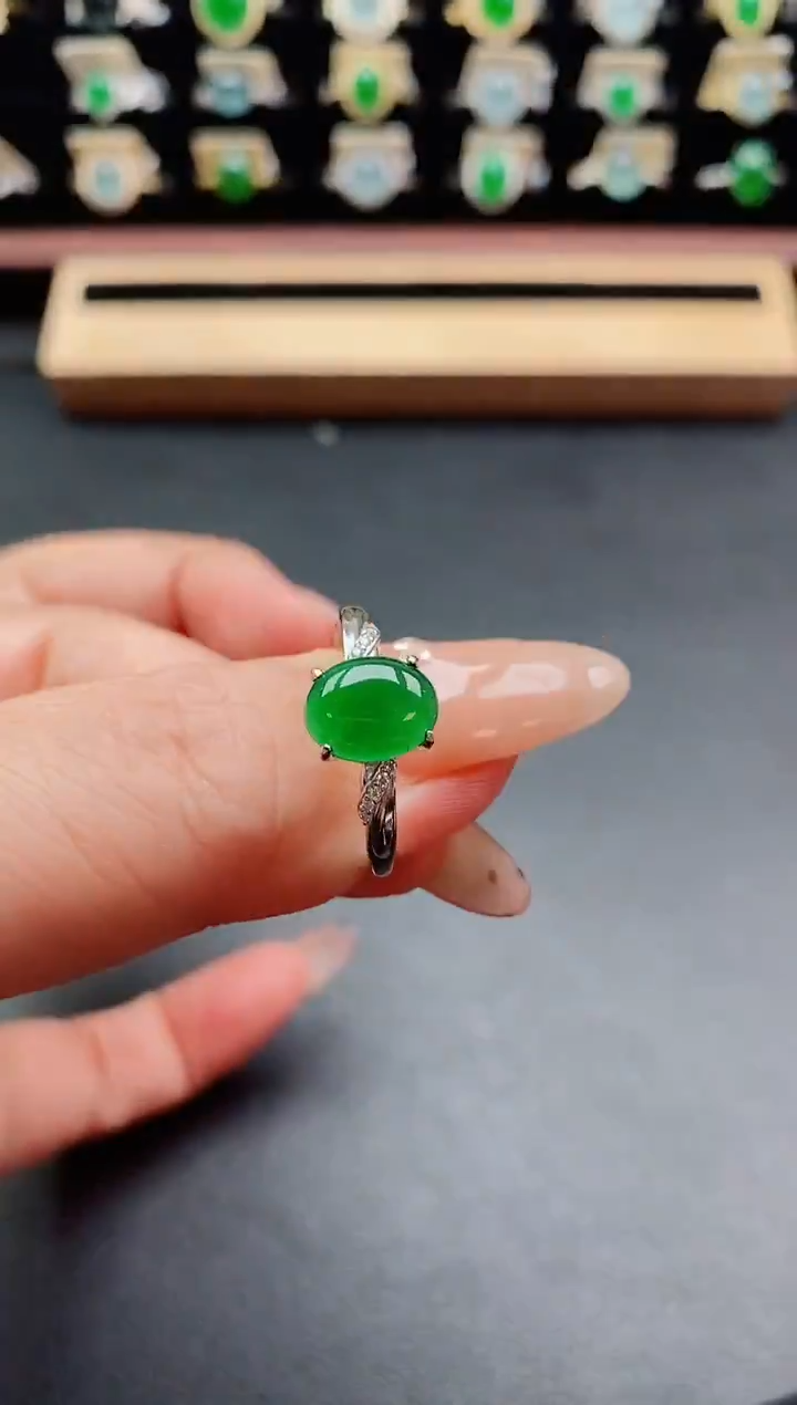 银S925镶嵌戒指翡翠1