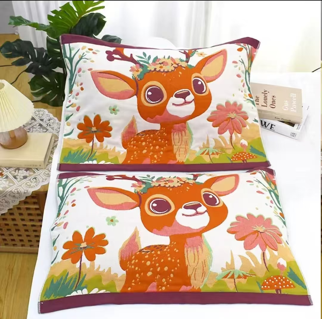 萌鹿乐园52*78纱布舒适柔软枕巾