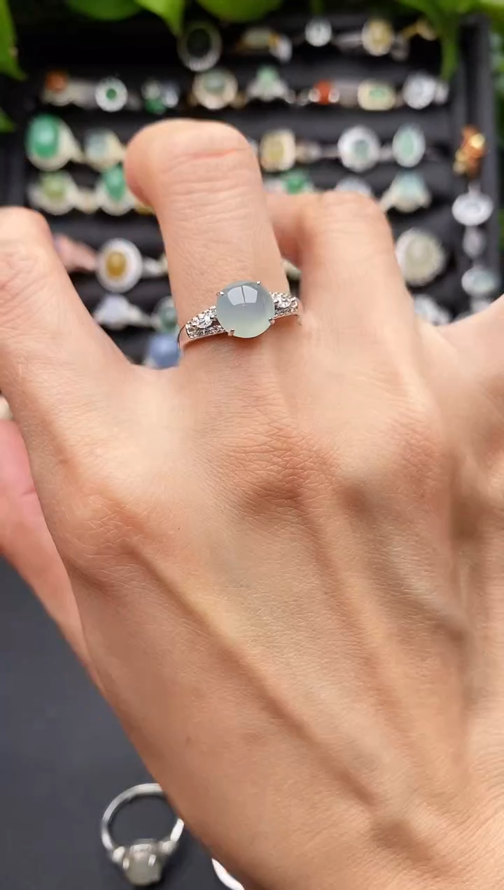 【闪购商品】翡翠戒指银S925镶嵌缅甸翡翠A货444   5-5