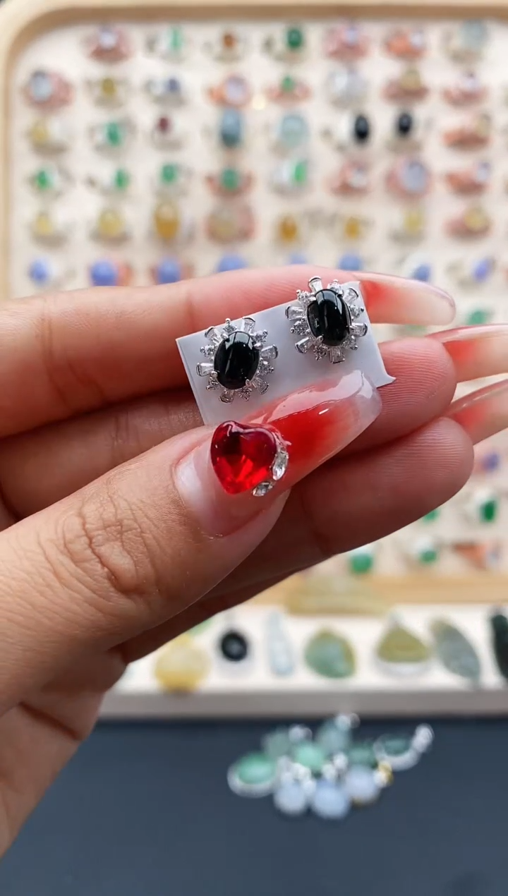 【闪购商品】翡翠耳饰银S925镶嵌缅甸天然A货翡翠111 5+7