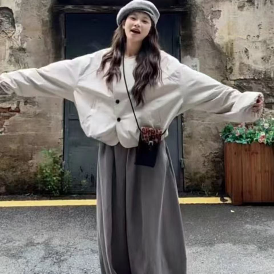 蒙蒙家*秋季时尚套装上衣法式外套少女风+阔腿裤套装