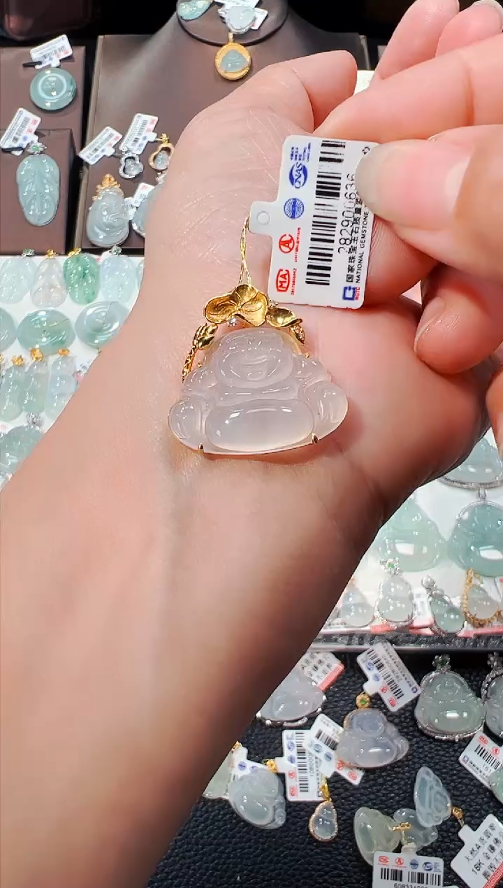 【闪购商品】翡翠吊坠(不含链)18K金镶嵌佛公吊坠636