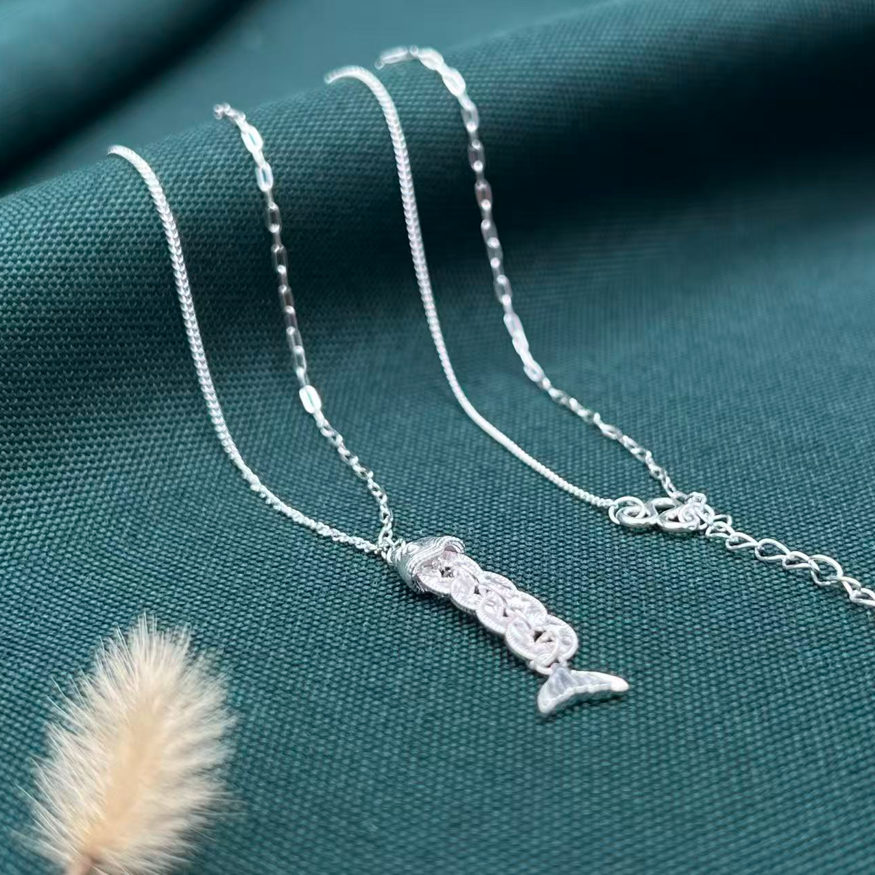 坠链均足银 凯贵银楼 足银纯手工  年年有鱼时尚百搭项链