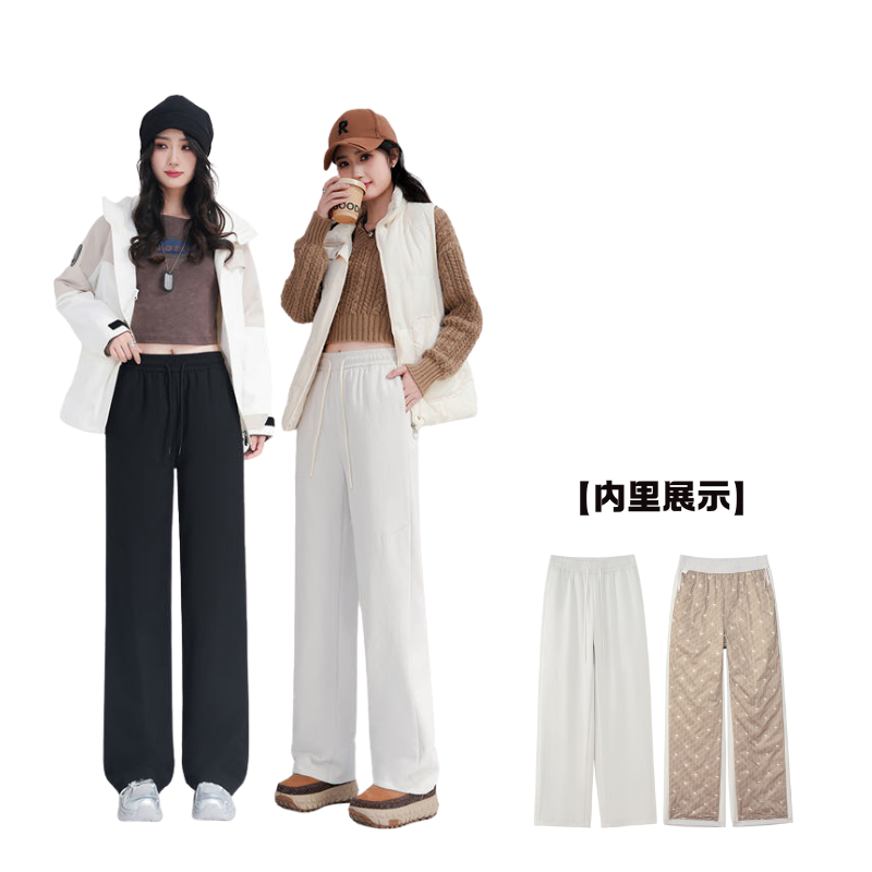 藏红花大朵鹅绒裤直筒裤加绒加厚休闲裤卫裤防风防水防污