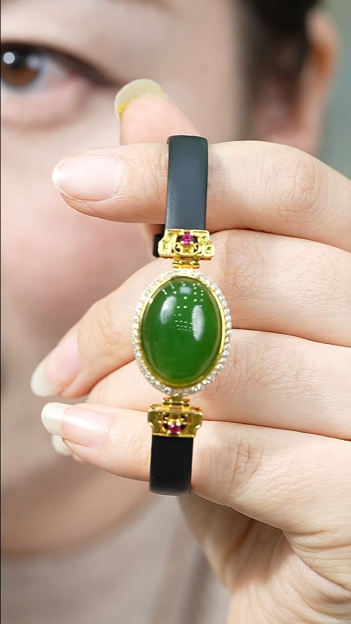 银S925镶嵌手串和田玉碧玉手牌