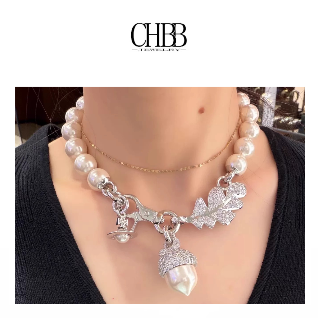 橙画 合金项链 大珍珠松果 镶嵌女款