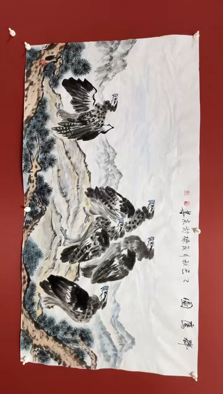 国画W刘民栋群鹰图