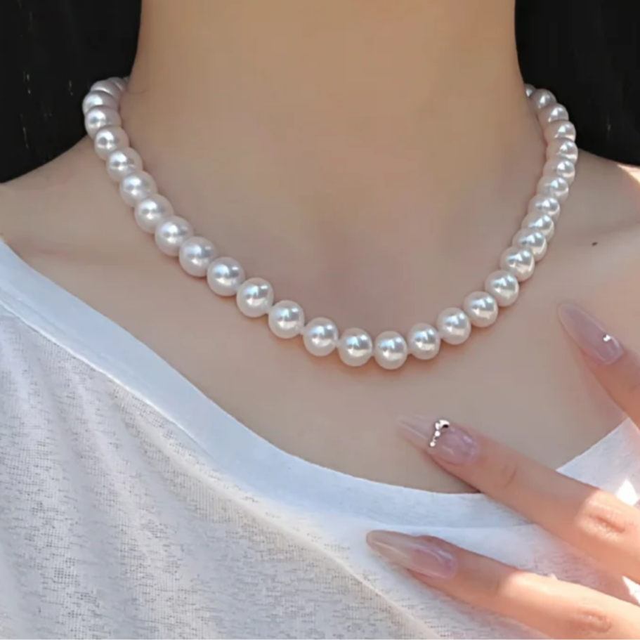 Muin Empress 铜合金仿珍珠项链 10mm正圆澳白色串珠项链经典款