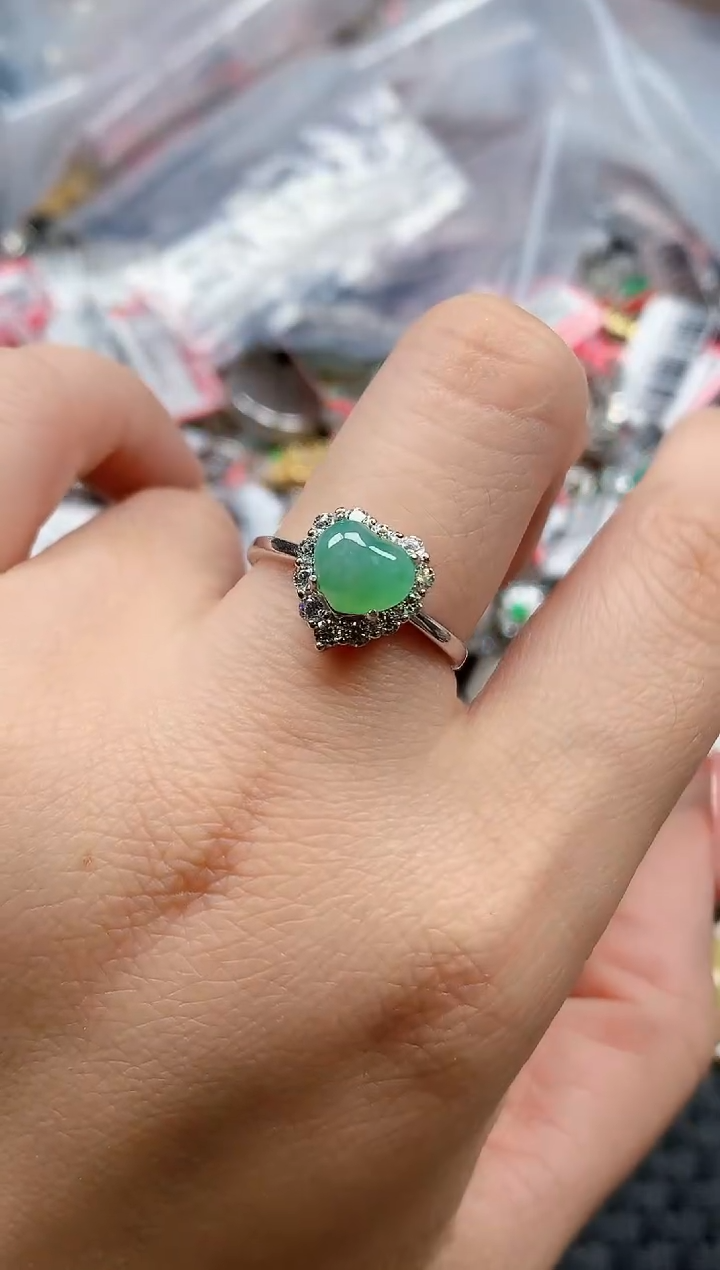 银S925镶嵌戒指翡翠天然A货缅甸翡翠