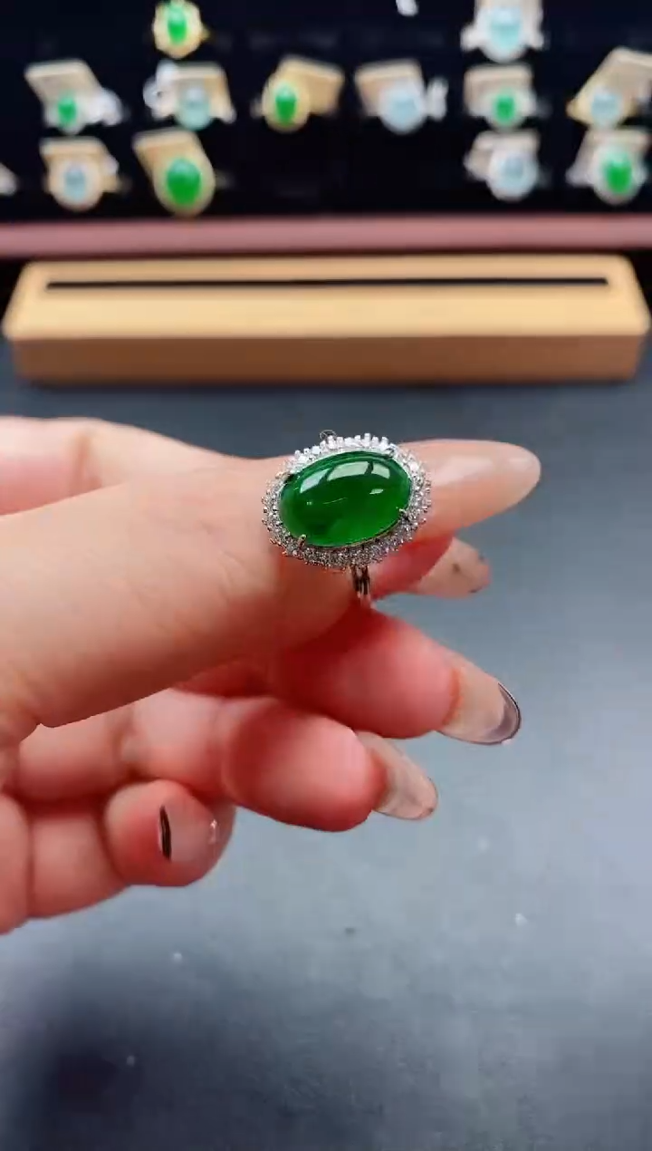银S925镶嵌戒指翡翠1