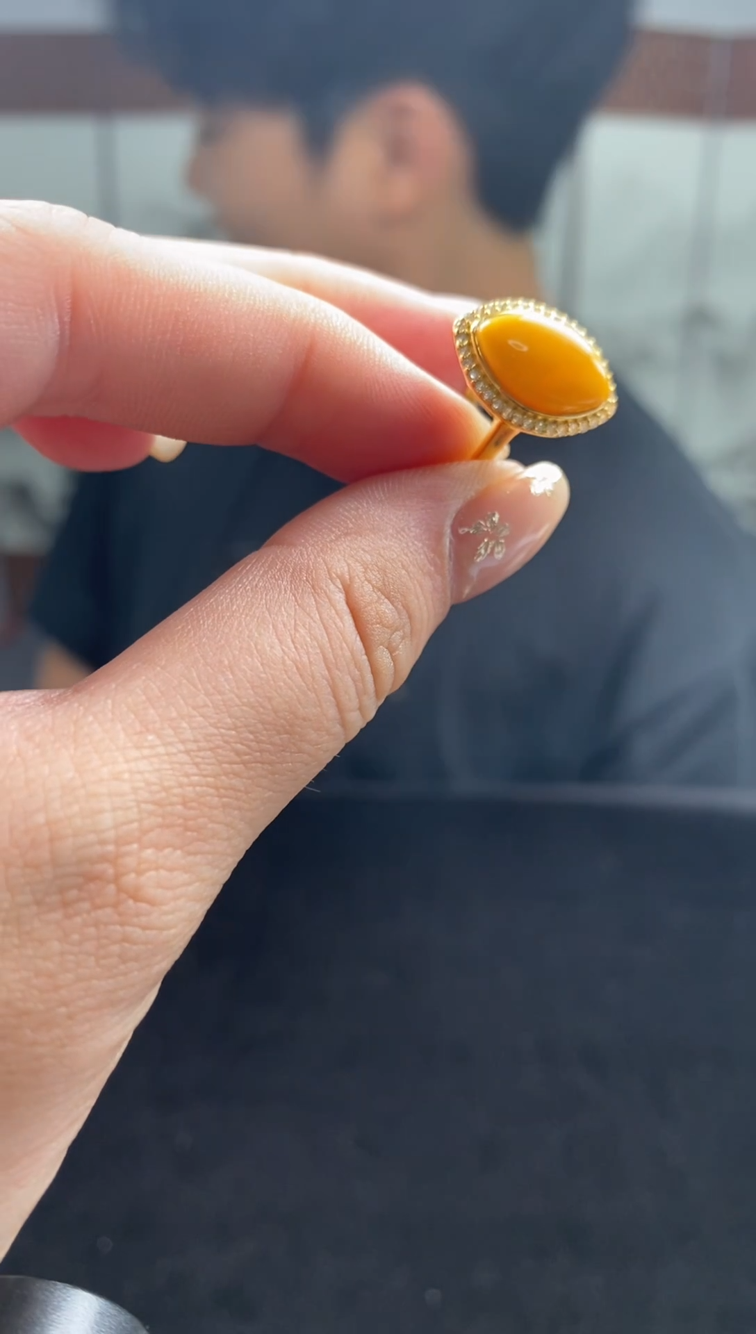 蜜蜡银S925镶嵌戒指戒指