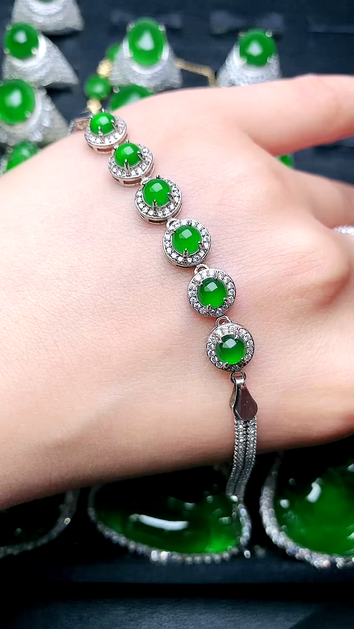 【闪购商品】翡翠手链银S925镶嵌蛋面手链