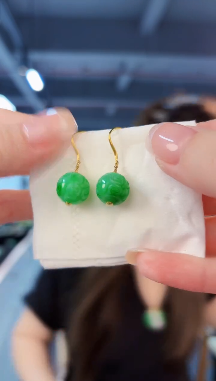 翡翠18K金镶嵌耳饰 缅料A货/支持复检/一件