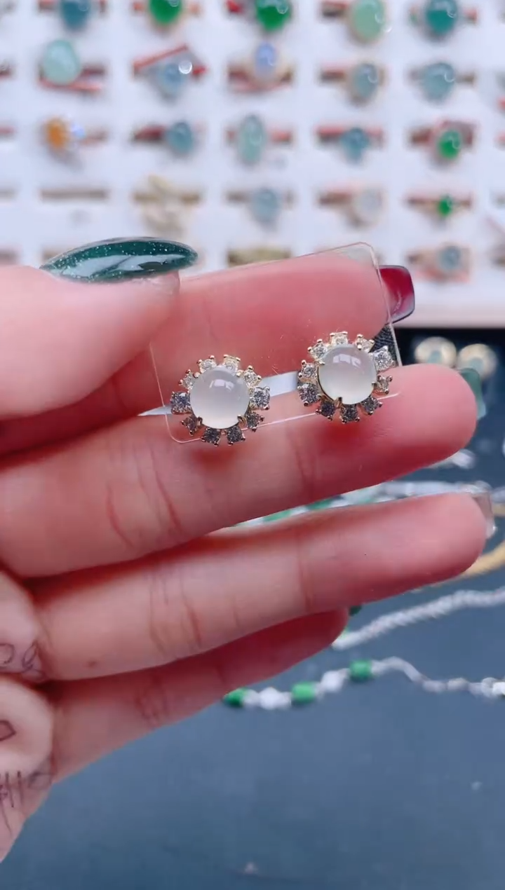 银S925镶嵌翡翠耳饰天然翡翠