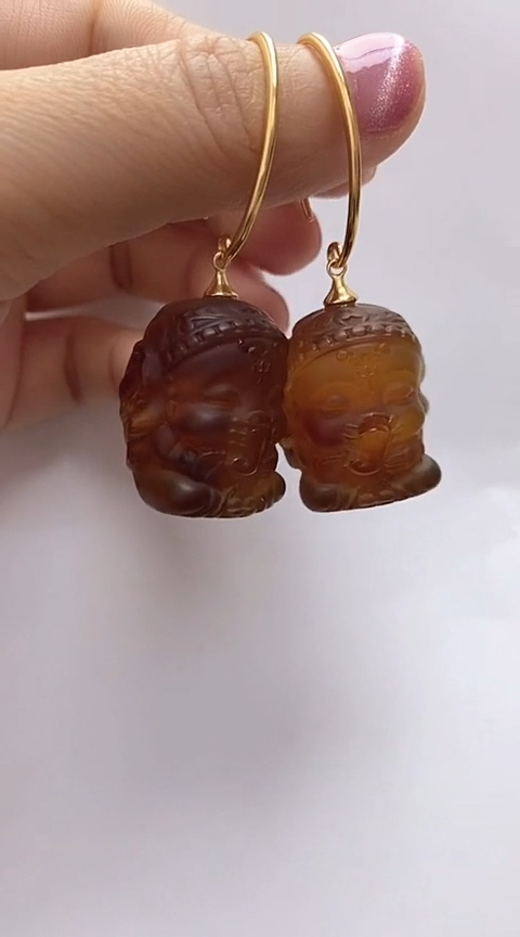 【闪购商品】琥珀裸石银S925镶嵌琥珀耳坠