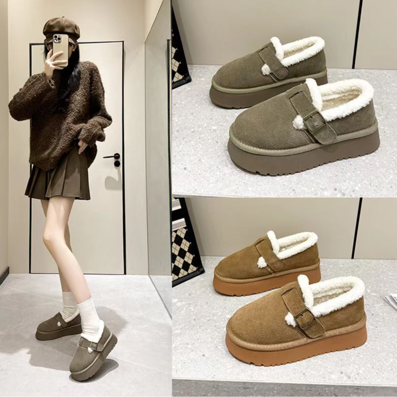628 冬季人气新品 牛反绒加绒勃肯雪地靴厚底增高复古休闲一脚蹬 