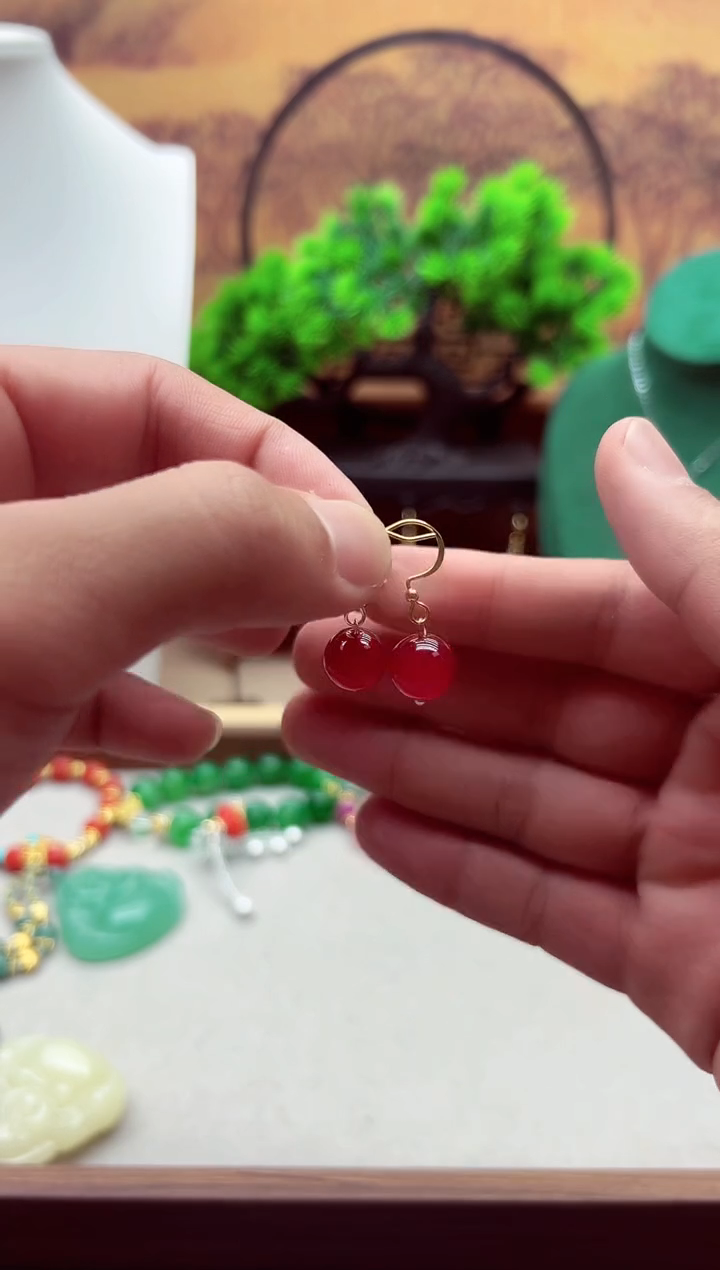 碧玺耳饰14K金镶嵌E432     