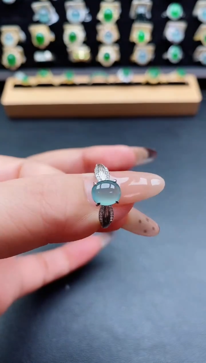 银S925镶嵌戒指翡翠1